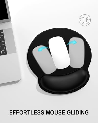 Auhoahsil Ergonomic Mouse Pad with Wrist Rest, Comfortable Silicone Non-Slip Computer Pain Relief Gel Mouse Mat with Wrist Support for Gaming, Work, Office, Women & Men, Cute Pattern, Black