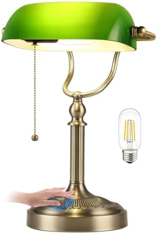 Green Stepless Dimmable Glass Bankers Desk Lamp