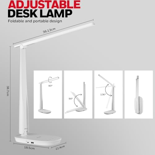 Honeywell HWT-H2 LED Desk Lamp, Eye-Caring Full Spectrum, USB Charging