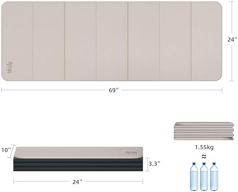 WEILA 1/2 Inch 70"x24" Foldable TPE Yoga Mat, Thick Non Slip Pilates Mat