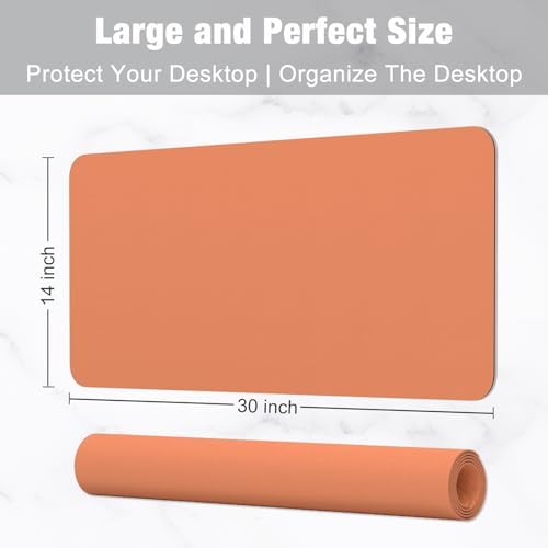 Hsurbtra Desk Pad, 30" x 14" PU Leather Desk Mat, XL Extended Mouse Pad, Waterproof Desktop Blotter Protector, Non-Slip Ultra Thin Large Laptop Keyboard Writing Mat for Office Home, Orange Pink