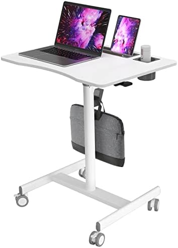 28" Mobile Standing Desk with Cup Holder & Widened Slots