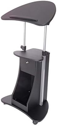 Techni Mobili Adjustable Height Rolling Laptop Cart with Storage, Black
