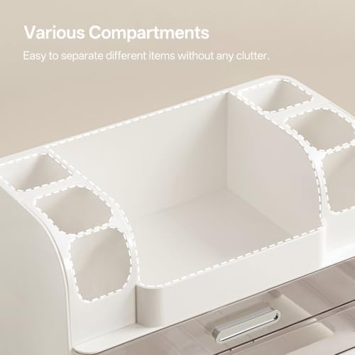 HBlife Desk Organizer with Pencil Pen Holder for Desk, Pen Organizer with 2 Drawers, Desk Organizers and Accessories with Compartments, Desktop Storage for Office, Home, School, Art Supplies, White