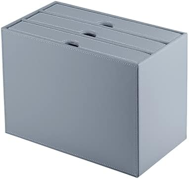 Leather Desk Organizer with 3 Drawers/Tray, Executive Office Supplies Desktop Filing A4 File Cabinet/Holder, Stackable Storage Box Grey (Gray)