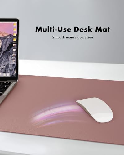 YSAGi Double-Sided Desk Pad, 23.6"x13.7" Leather Desk Mat, Eco Cork Desk Pad Protector, Large Mouse Pad for Desk, Waterproof Desk Blotter Pad, Desk Writing Pad for Office Work/Home(Pale Mauve/Cork)