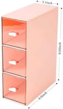 MILULUGO Plastic 3 Drawer Organizer for Cosmetic Storage, Desk Organizer, Makeup Organizer for nail polish, Lipstick, Brushes, Jewelry, Skincare, Bathroom Organization Boxes - Pink