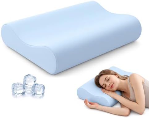 AM AEROMAX Contour Memory Foam Cervical Pillow for Neck Pain Relief, Blue