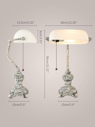 Retro White Matted Glass Bankers Desk Lamp,LED Bulb Included