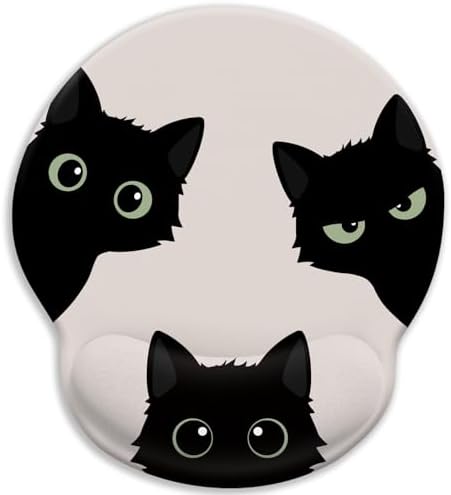 LIMKRIAN Black Cat Ergonomic Mouse Pad with Gel Wrist Rest, 9.8 x 8.6 in