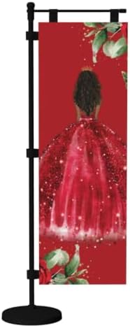 Red Roses Floral Brown Princess Dress Deluxe Desk Flag Set, 12 x 4 Inch Miniature Table Flag with 14" Pole & Stand Base