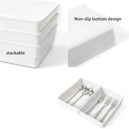 3 Pack White Plastic Drawer Organizer Tray Cutlery Utensil Makeups Drawer Organizers 9" X 6"