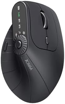 JOMAA Wireless 2.4G & Dual Bluetooth Three-Channel Ergonomic Vertical Mouse Adjustable DPI, Multi-Function Turntable for PC, Laptop, MacBook, Rechargeable (Black)