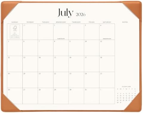 Cabbrix Desk Calendar 2026 with Desktop Mat, Simplified Medium Desk Pad Calendar 15" x 12" July 2026 to June 2027, Desk Blotter Calendar for Home School and Office (Brown)