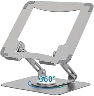 Metal Laptop Stand (Silver) with 360 Rotating Base, Ergonomic Adjustable Notebook Riser Holder Compatible with Air, Pro, Dell, HP, Lenovo More 10-15.6" Laptops