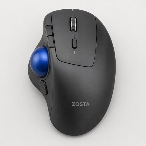 ZOSTA Trackball Mouse Smooth Tracking for PC Laptop, Black-Blue, Bluetooth