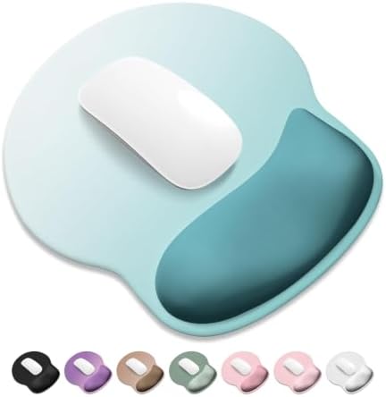 ITNRSIIET Ergonomic Mouse Pad with Wider Memory Foam Wrist Rest +17%, Curved Cushion Reduces Pressure 20%, Pain Relief, Non-Slip, Smooth, Cute Color Desk Accessory, 9.85 x 9 inch, Light Green