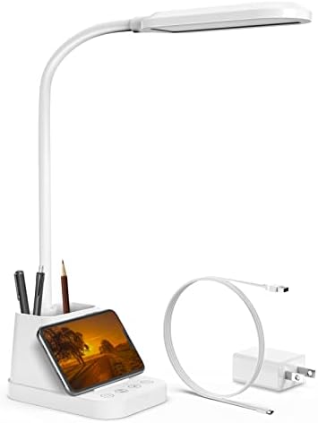 AXX White LED Desk Lamp with USB Charging Port, Study Table Light