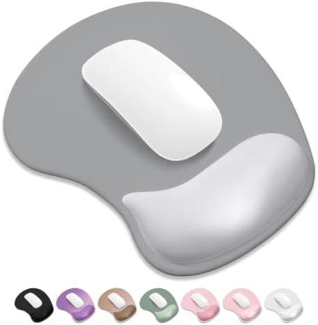 ITNRSIIET Ergonomic Mouse Pad, Cushioned Gel Wrist Rest, Non-Slip Base, Smooth Surface, Compatible with All Mice for Office & Gaming, Desk Accessory, 9.5 x 8.2 inch, Light Gray Accent