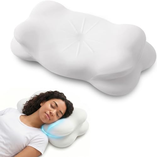 Large Cloud Sleep Pillow, Upgrade 3.0 Cloud Neck Pillow, Ergonomic Memory Foam Pillow with Adjustable Cervical Support & Cooling Breathable Cover for Side, Stomach Sleepers & Back - White