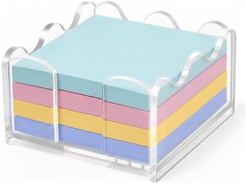 Scalloped Acrylic Sticky Note Holder, 3×3 Inch Clear Sticky Note Dispenser, Thick Wave‑Design Notepad Holder, Modern Desk Organizer for Office Home Dorm Classroom