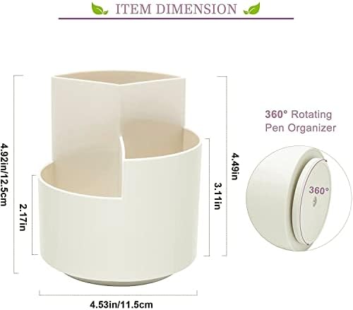 Siveit Desk Pencil Pen Holder, Desk Organizers 3 Slots 360-Degree Rotating Pen Holder for Desktop Storage Stationery Supplies Organizer, Home, Office, School, Kids, White