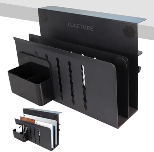LUKETURE Desk Side Storage, 2 Tie Laptop Holder No Drill Clamp On Organizer