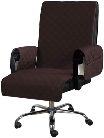 H.VERSAILTEX Water-Resistant Gaming Chair Protector – Universal High-Back Cover with Non-Slip Buckles, Fits Executive & Desk Chairs (Brown/Beige, Washable)