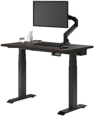 Desky Dual Mini Sit Stand Desk Burnished Wood 32" Grommets Matte Black