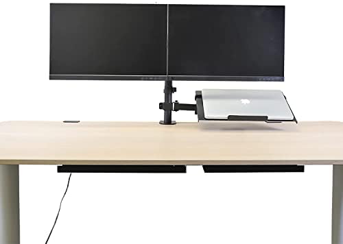 AEONS Dual Monitor and Laptop Desk Mount Combo Stand with Notebook Tray fits 17 inch, 3-in-1 Adjustable Triple Arm Mount fits 27 inch LCD Screen with VESA, Clamp and Cable Management, Black