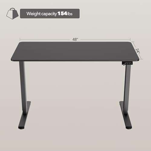 LongKe Electric Standing Desk Adjustable Height, 48x24 Inches Sit Stand up Desktop for Home Office, Ergonomic Rising Computer Table with Memory Preset, Black