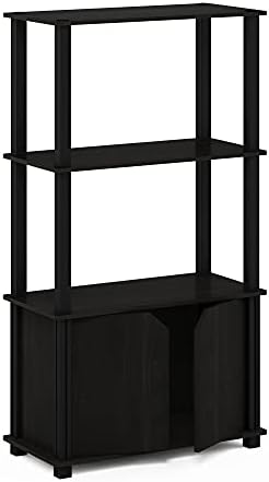 Furinno GO GREEN Storage Shelves, 4-Tier Book Shelf, Bookcase, Display Shelf with Open Shelf and Closed Storage, for Organization and Storage, Living Room, Garage, Home Office, Espresso