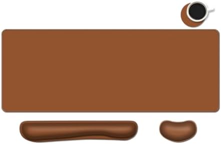 Desk Mat, Large Gaming Mouse Pad with Wrist Rest, 4 in1 XXL Mouse pad+Keyboard Wrist Rest+Mouse Pad Wrist Support+Cup Coaster Set, Ergonomic Desk Pad for Home Office, Coffee Brown