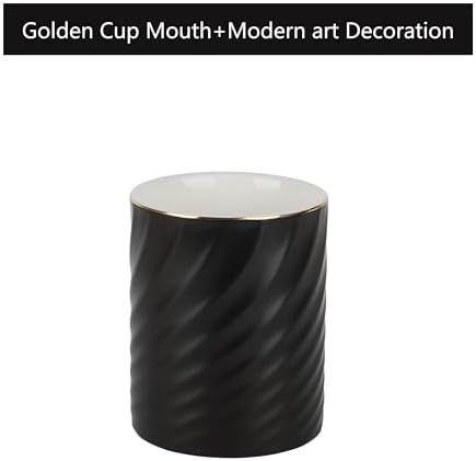 Modern Art Pen Holder, Black Porcelain Pencil Organizer Cup for Countertop Desk Accessory Storage