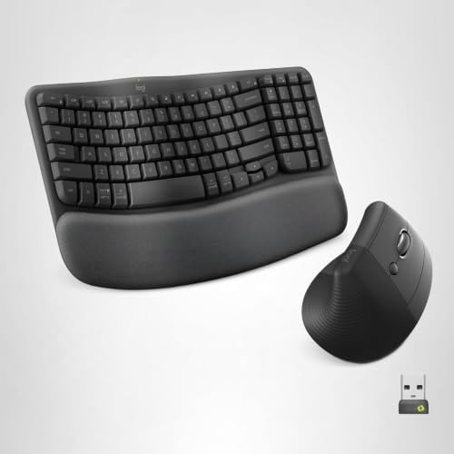 Logitech Wave Keys & Lift Vertical Mouse - Ergonomic Wireless Keyboard and Mouse Combo - with Cushioned Palm Rest, Easy-Switch, Bluetooth, for Multi-OS, Windows/Mac - Graphite (RENEWED)