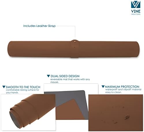 Vine Creations Leather Desk Pad - Large 36" x 20", Desk Protector with PU Leather, Mouse Pad, Blotter for Office (Brown)