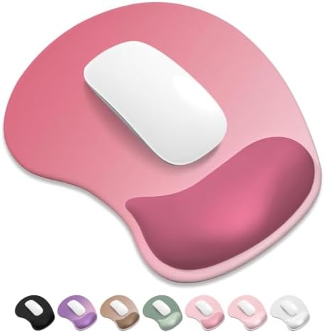 ITNRSIIET Ergonomic Mouse Pad, Cushioned Gel Wrist Rest, Non-Slip Base, Smooth Surface, Cute Multi-Color, 9.5 x 8.2 in, Pink