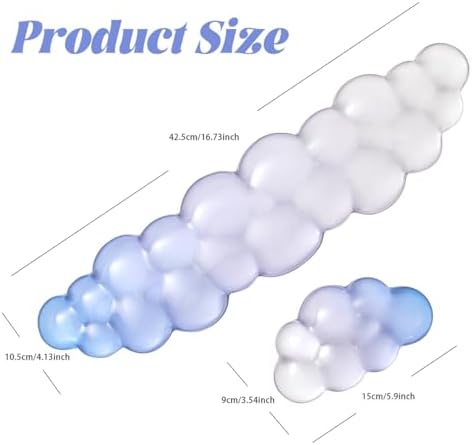 Gel Keyboard Wrist Rest Cloud Set, Clear Ergonomic Wrist Support and Arm Support Keyboard Rest for Typing Pain Relief, with Non-Slip Soft Washable Wrist Rest(Blue White)