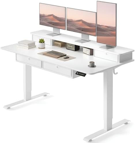 CubiCubi 55" x 30" Standing Electric Desk with Drawers, White