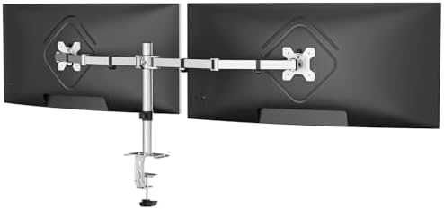 Suptek Dual Monitor Desk Mount, Adjustable Dual Monitor Arm for 2 Monitor Screens up to 43 inch, 15.75" Pole Monitor Stand for Desk, Holds up to 22 lbs,Silver(MD9442LS)