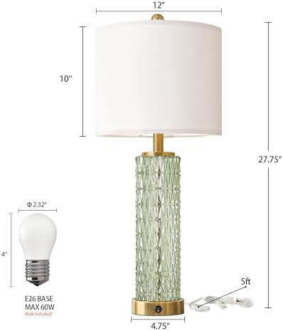 Oneach 27.75" Green Table Lamps Set of 2 with Glass Nightlight for Bedside