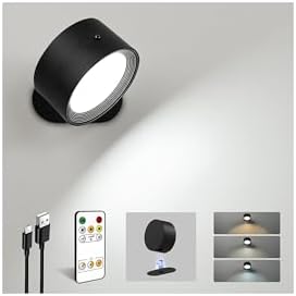 Rechargeable Wall Sconces with Remote, Magnetic Wall Lights, Black