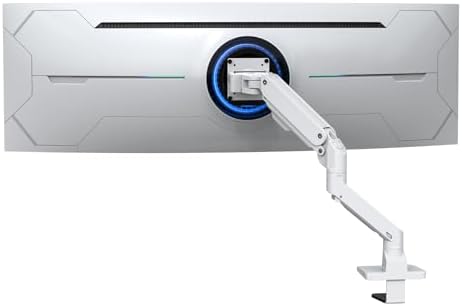 BEWISER Heavy Duty Monitor Arm Mount for 34-49 inches and Ultra 57 inches Screens,Weight Capacity Up to 44 lbs,Full Motion Height Swivel Adjustable Monitor Arm(White)