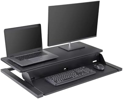 Stand Up Desk Store Power Pro Electric Adjustable Height Two Tier Standing Desk Converter (Black, 36" Wide)