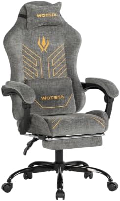 Gaming Chair Fabric with Footrest for Office and Home 300 LBS Grey