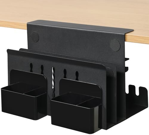 MAXECHO Desk Side Storage, Under Desk Laptop Mount, Table Side Hanging File Organizer, No Drill Clamp On Cable Management Tray, Laptop Holder with Magnetic Pen Holder for Office and Home, Load 22 Lbs