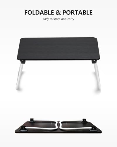 ZEAPTAC Laptop Bed Desk, Foldable Lap Desk, Portable Laptop Stand, Lightweight & Mini Table for Breakfast/Picnic/Drawing/Couch/Floor - Black