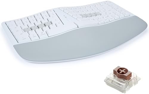 KINESIS mWave Ergonomic Keyboard for Mac (White) | Mechanical Switches | Bluetooth & USB | Programmable | Backlit | macOS Modifiers & Hotkeys