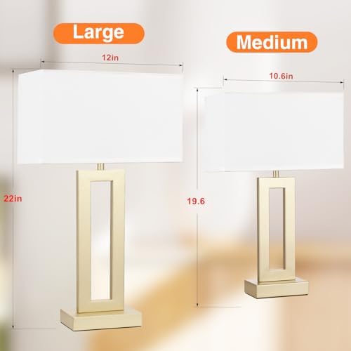 22" Tall Touch Lamps for Nightstand with USB C+A, 3 Way Dimmable Gold Lamp