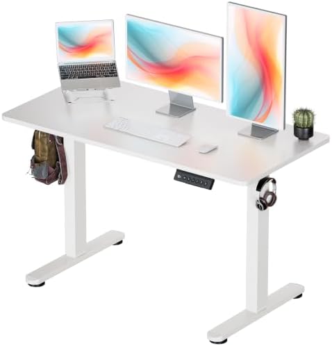 Okin Standing Desk Electric Adjustable Computer Whole Piece Stand up Desk Office Gaming Home Office Memory Desks 48x24 inches White